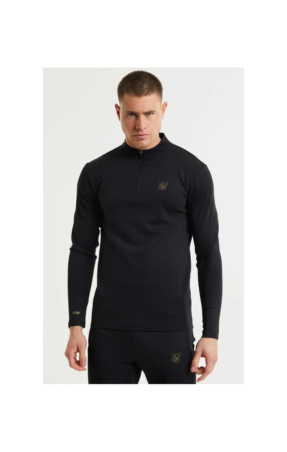 SikSilk L/S Quarter Zip Performance Top - Black & Gold - Image 4