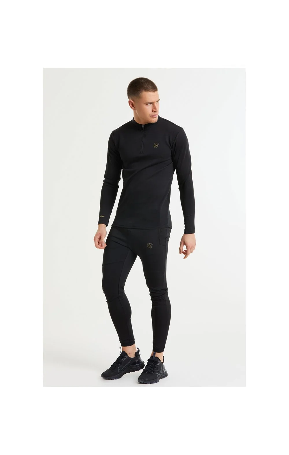 SikSilk L/S Quarter Zip Performance Top - Black & Gold - Image 5