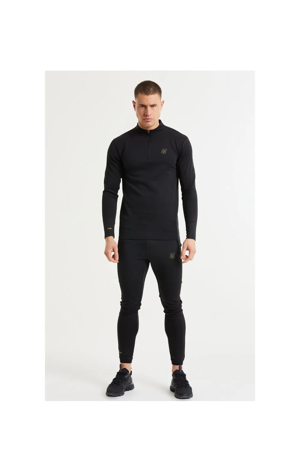 SikSilk L/S Quarter Zip Performance Top - Black & Gold - Image 6