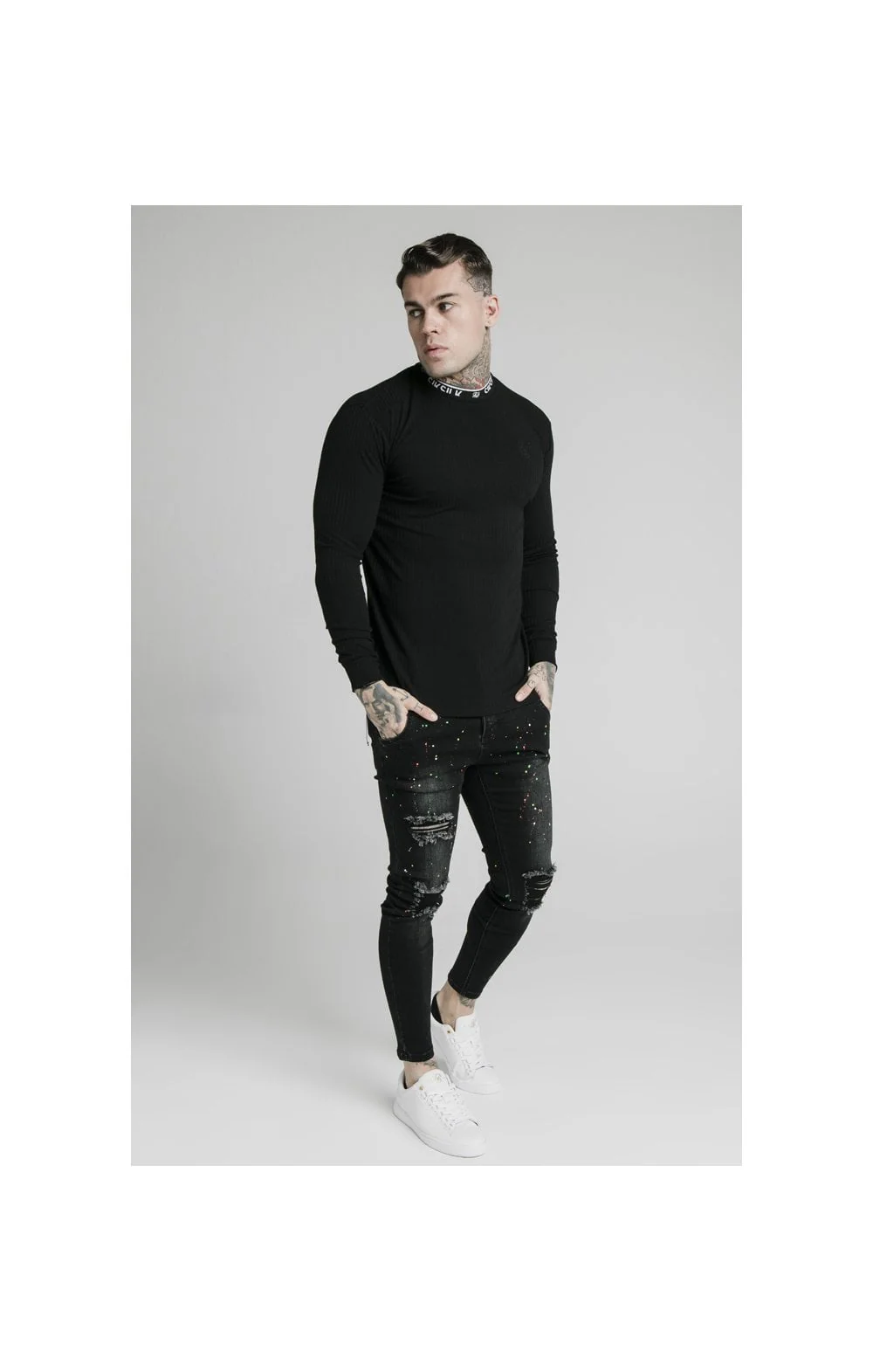 SikSilk L/S Rib Knit Tee - Black - Image 5