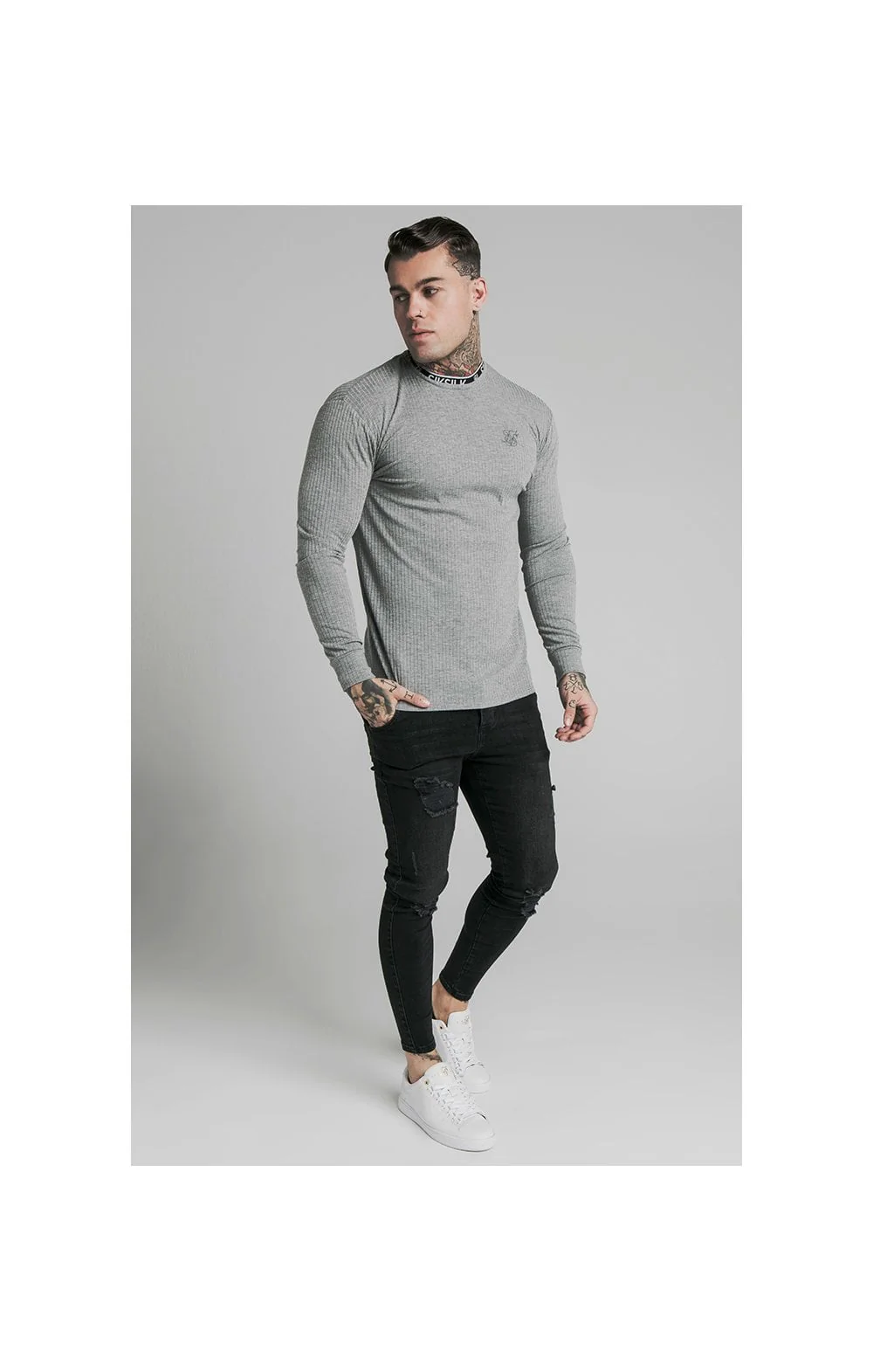 SikSilk L/S Rib Knit Tee - Grey - Image 4