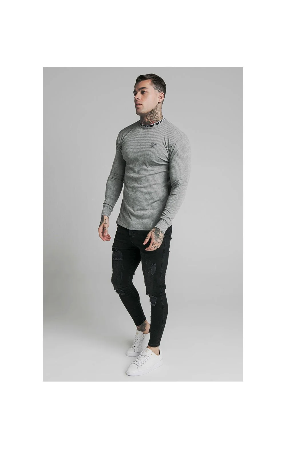 SikSilk L/S Rib Knit Tee - Grey - Image 5