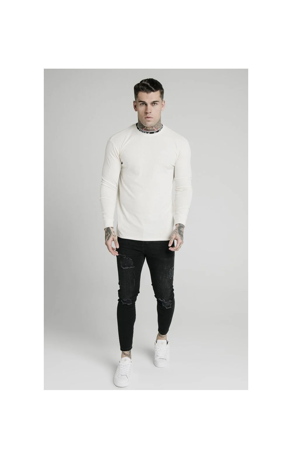SikSilk L/S Rib Knit Tee - Off White - Image 5