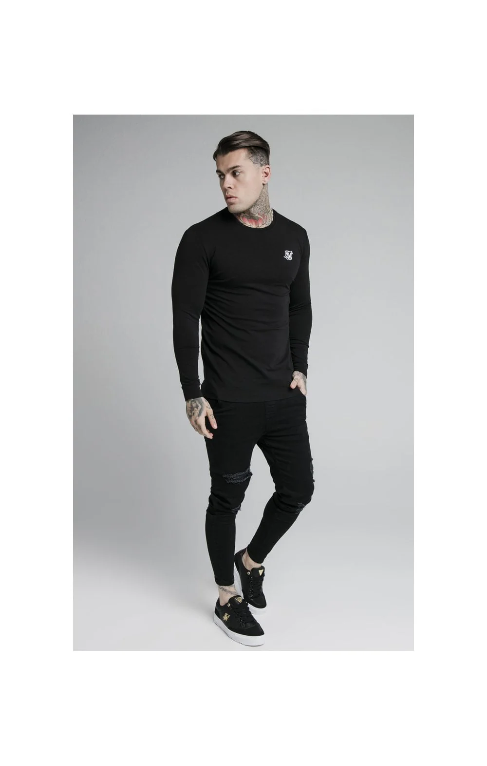 Black Essential Long Sleeve Muscle Fit T-Shirt - Image 3