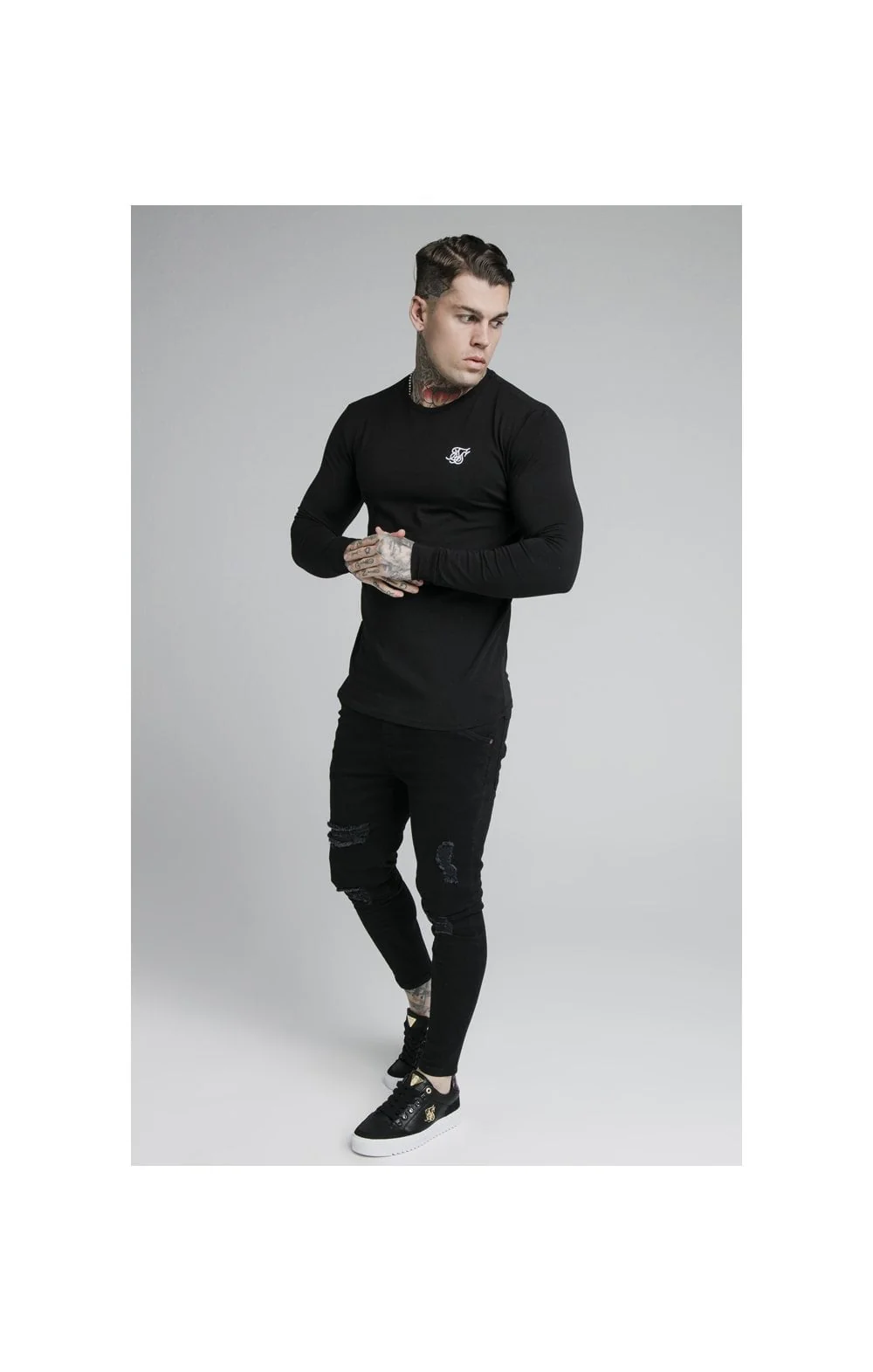 Black Essential Long Sleeve Muscle Fit T-Shirt - Image 4