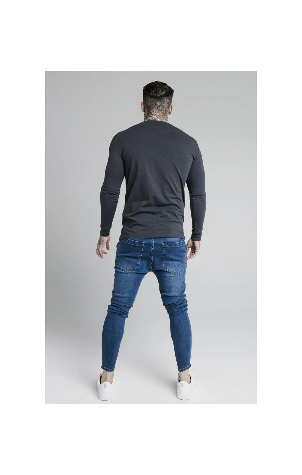 Navy Essential Long Sleeve Muscle Fit T-Shirt - Image 6