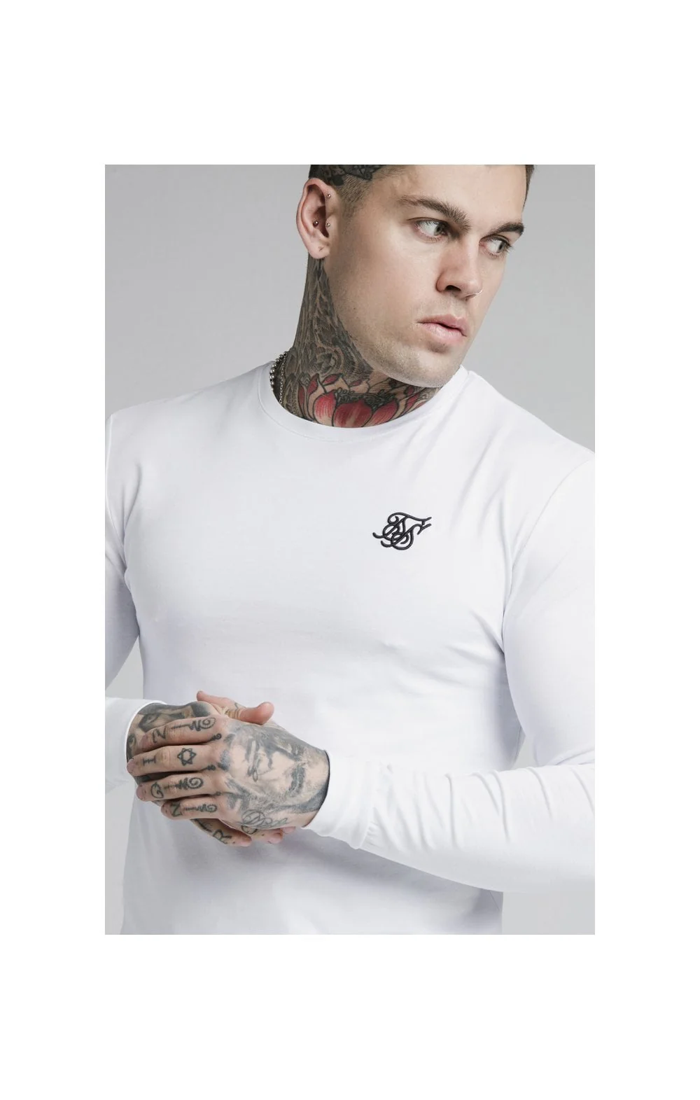 White Long Sleeve Straight Hem Muscle Fit T-Shirt - Image 2