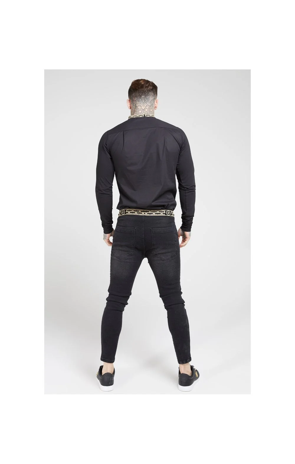 SikSilk L/S Tape Collar Shirt - Black & Gold - Image 6