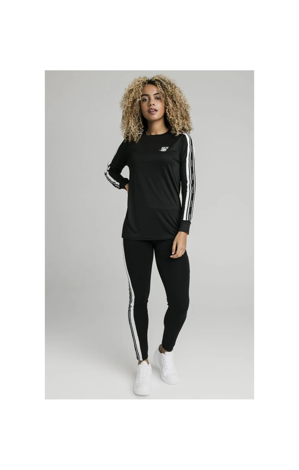 SikSilk L/S Taped Poly Tee - Black & White - Image 3