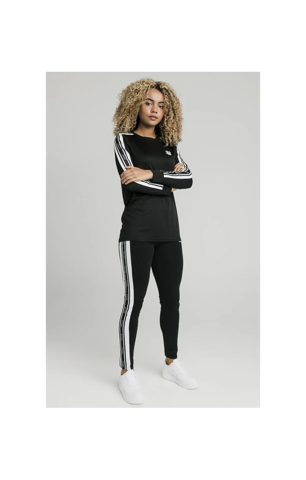 SikSilk L/S Taped Poly Tee - Black & White - Image 4