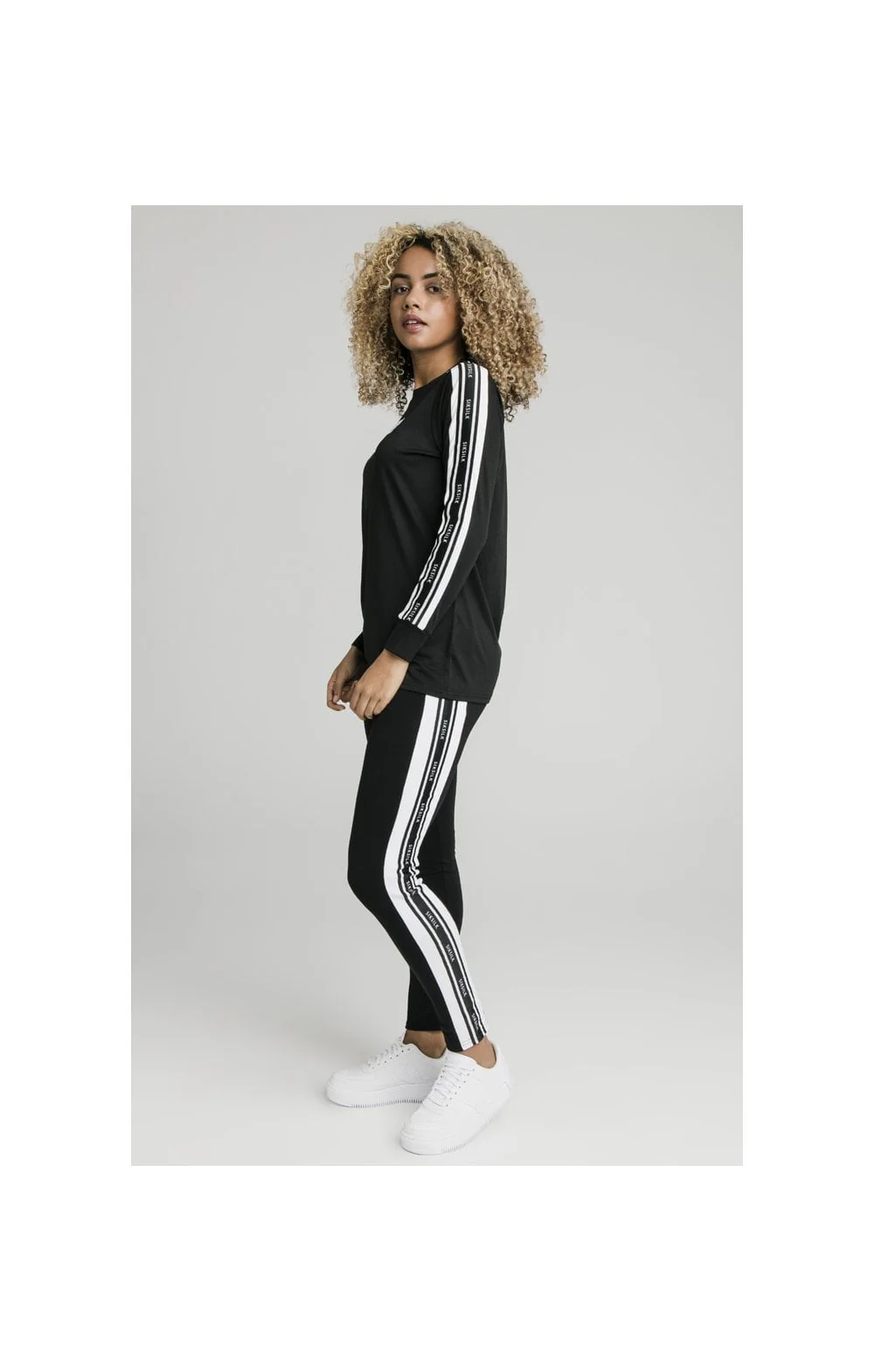 SikSilk L/S Taped Poly Tee - Black & White - Image 5