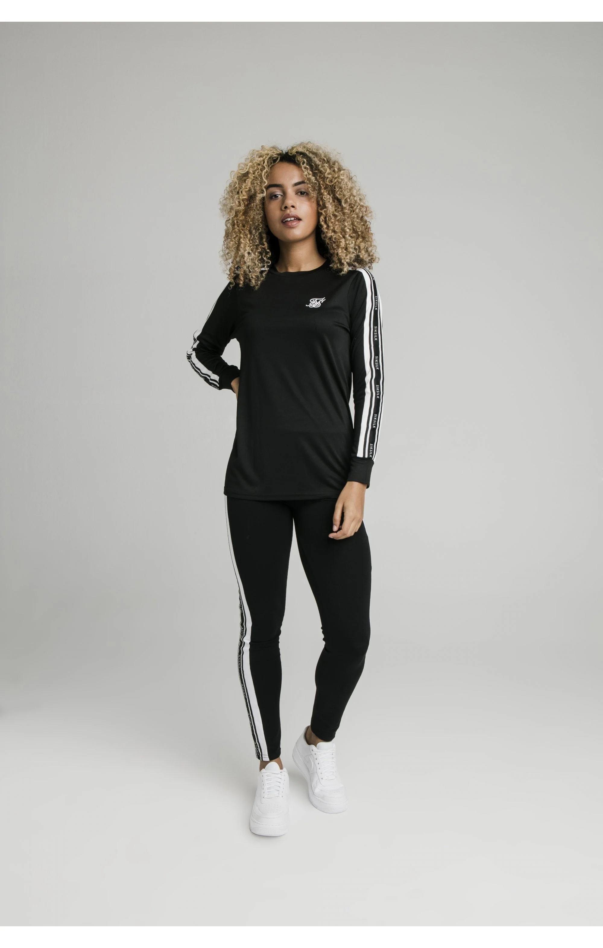 SikSilk L/S Taped Poly Tee - Black & White - Image 6