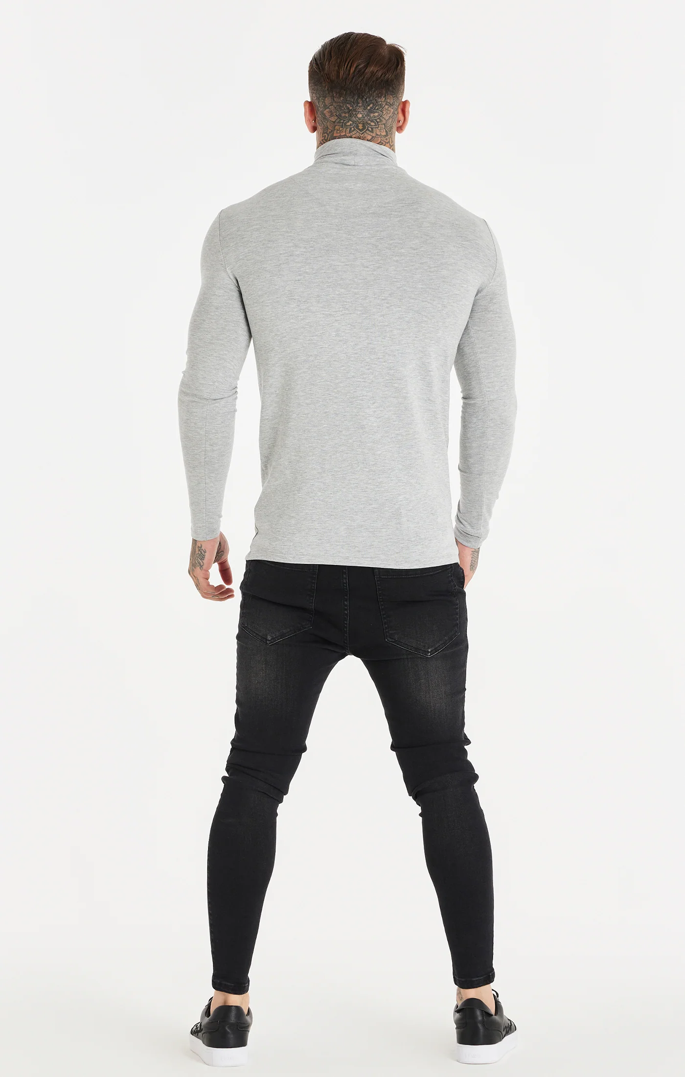 Grey Marl Long Sleeve Turtle Neck Muscle Fit T-Shirt - Image 5