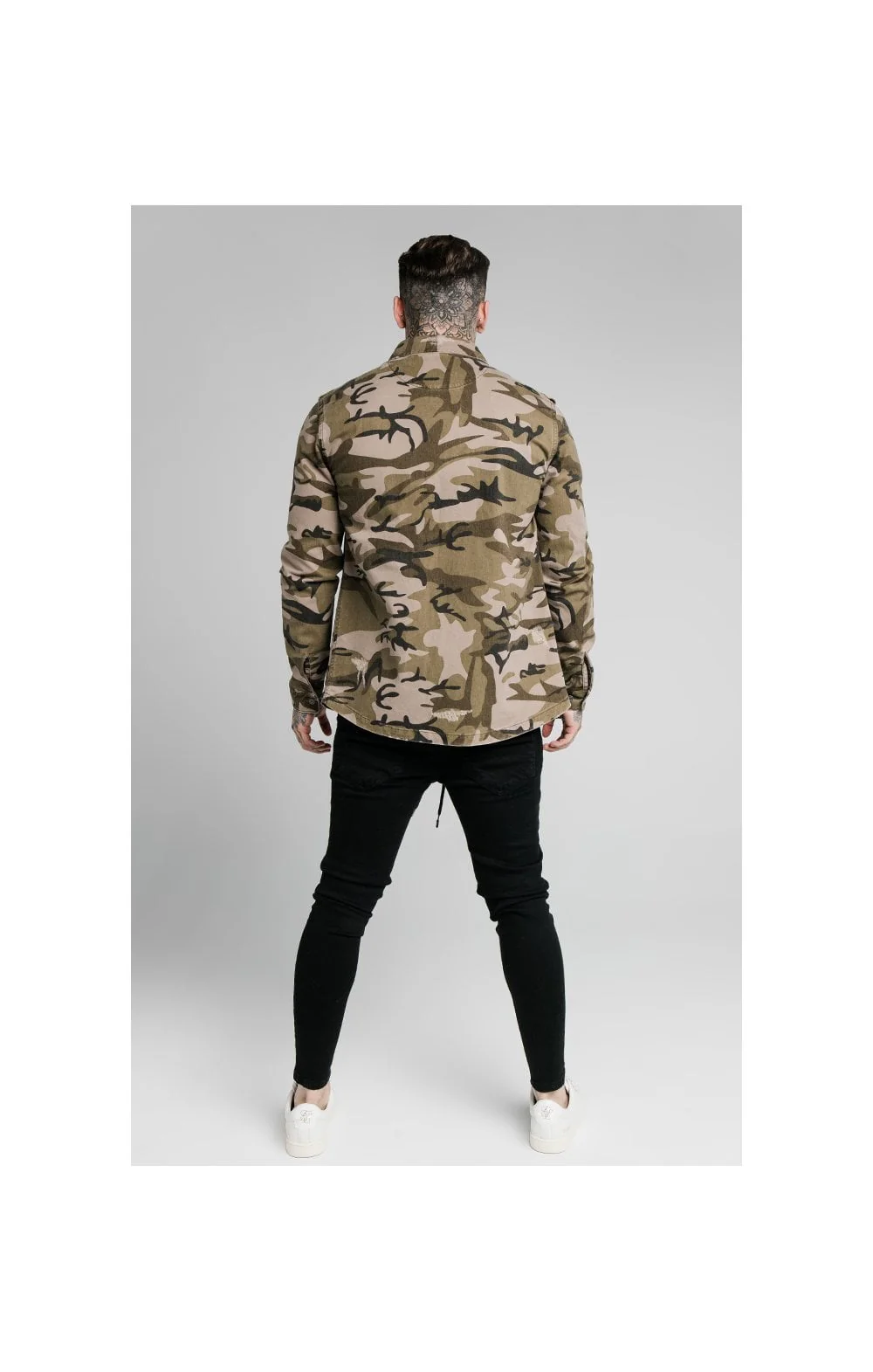 SikSilk L/S Utility Denim Shirt Jacket - Camo - Image 4