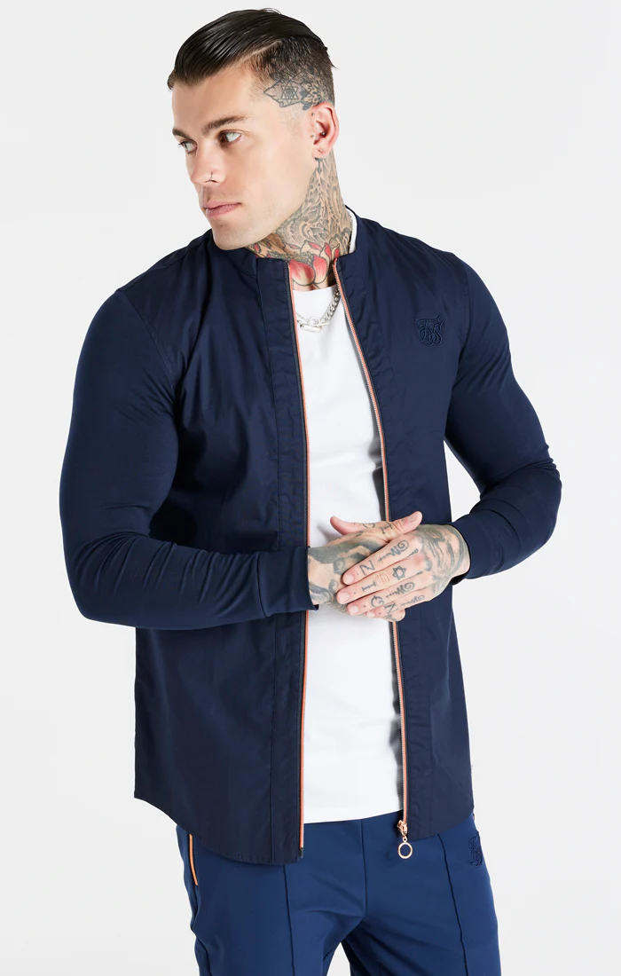 SikSilk L/S Zip Shirt - Navy