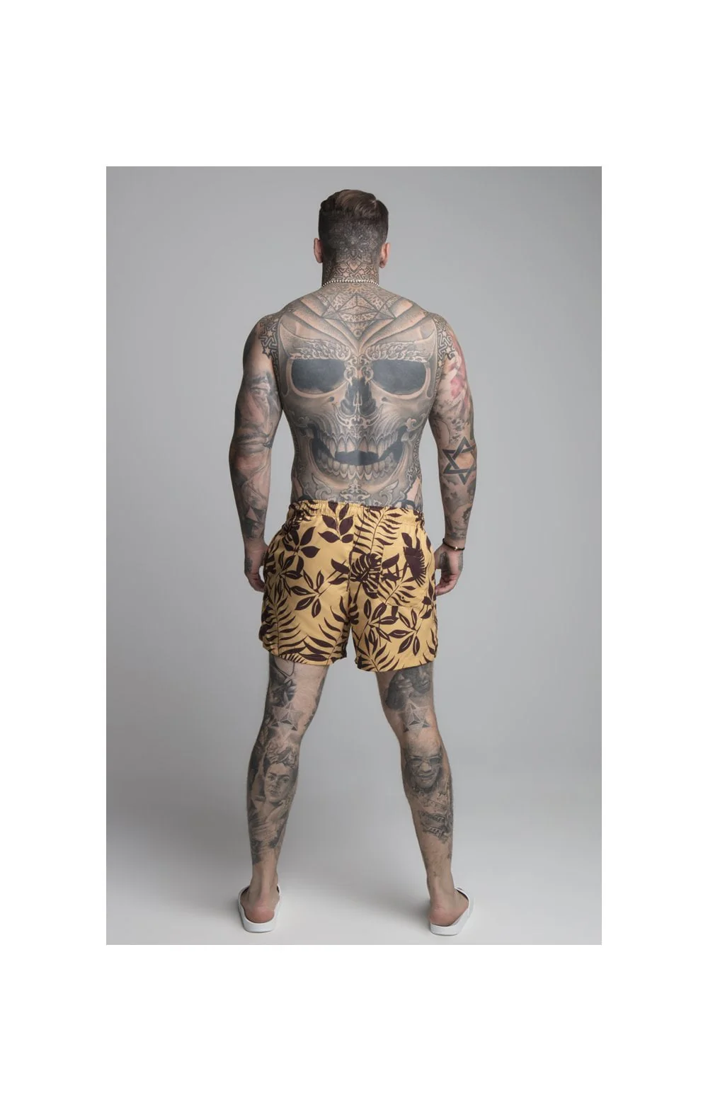 SikSilk Leaf Print Swim Shorts - Yellow & Brown - Image 6