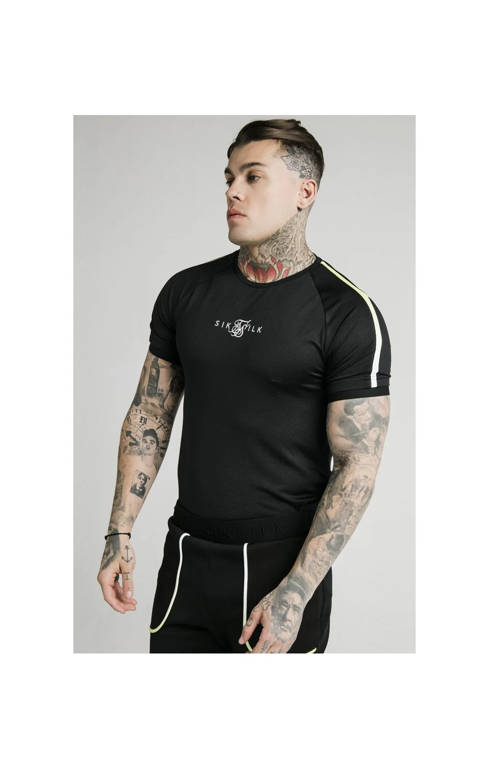 SikSilk Legacy Fade Tech Tee – Black & Fluro White