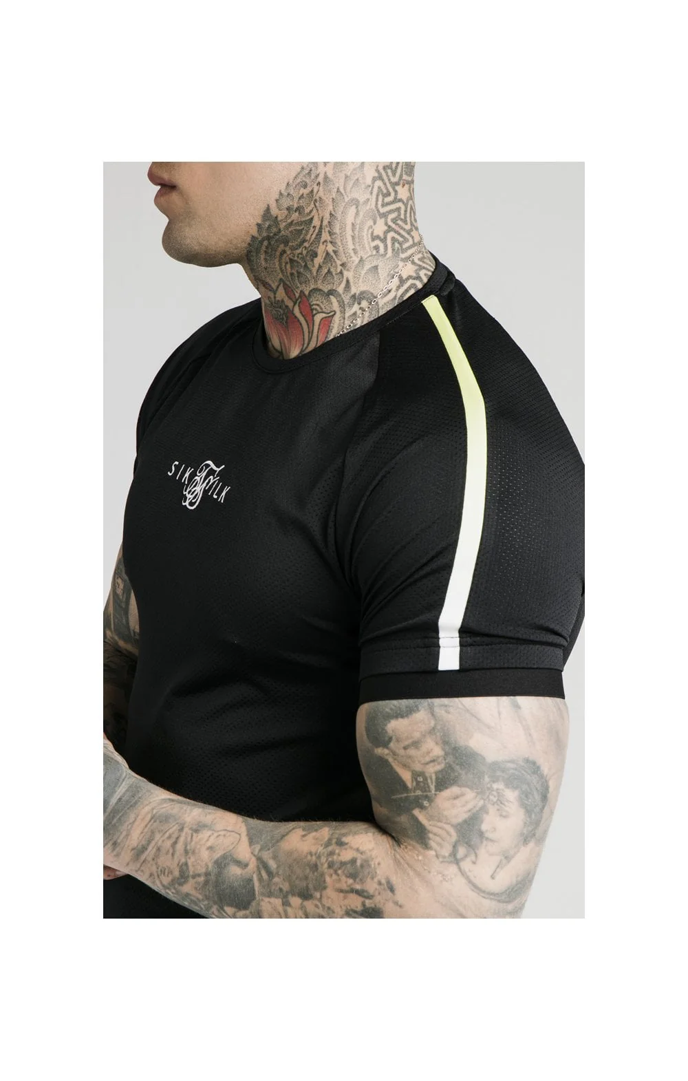 SikSilk Legacy Fade Tech Tee – Black & Fluro White - Image 2