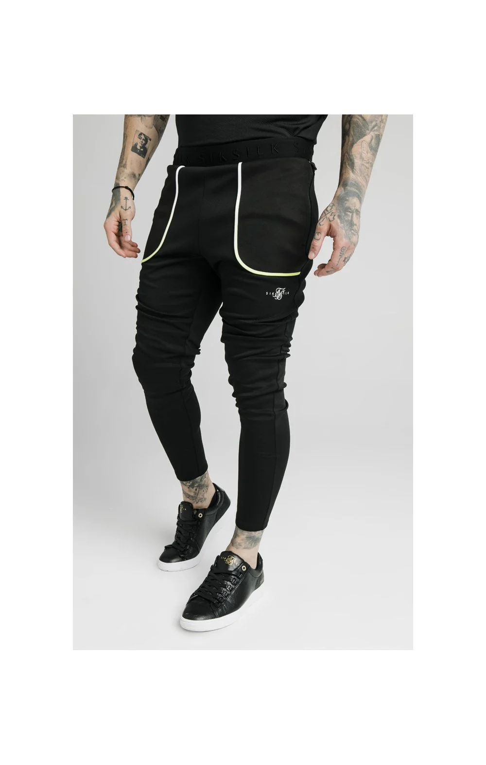 SikSilk Legacy Fade Track Pants - Black & Fluro White