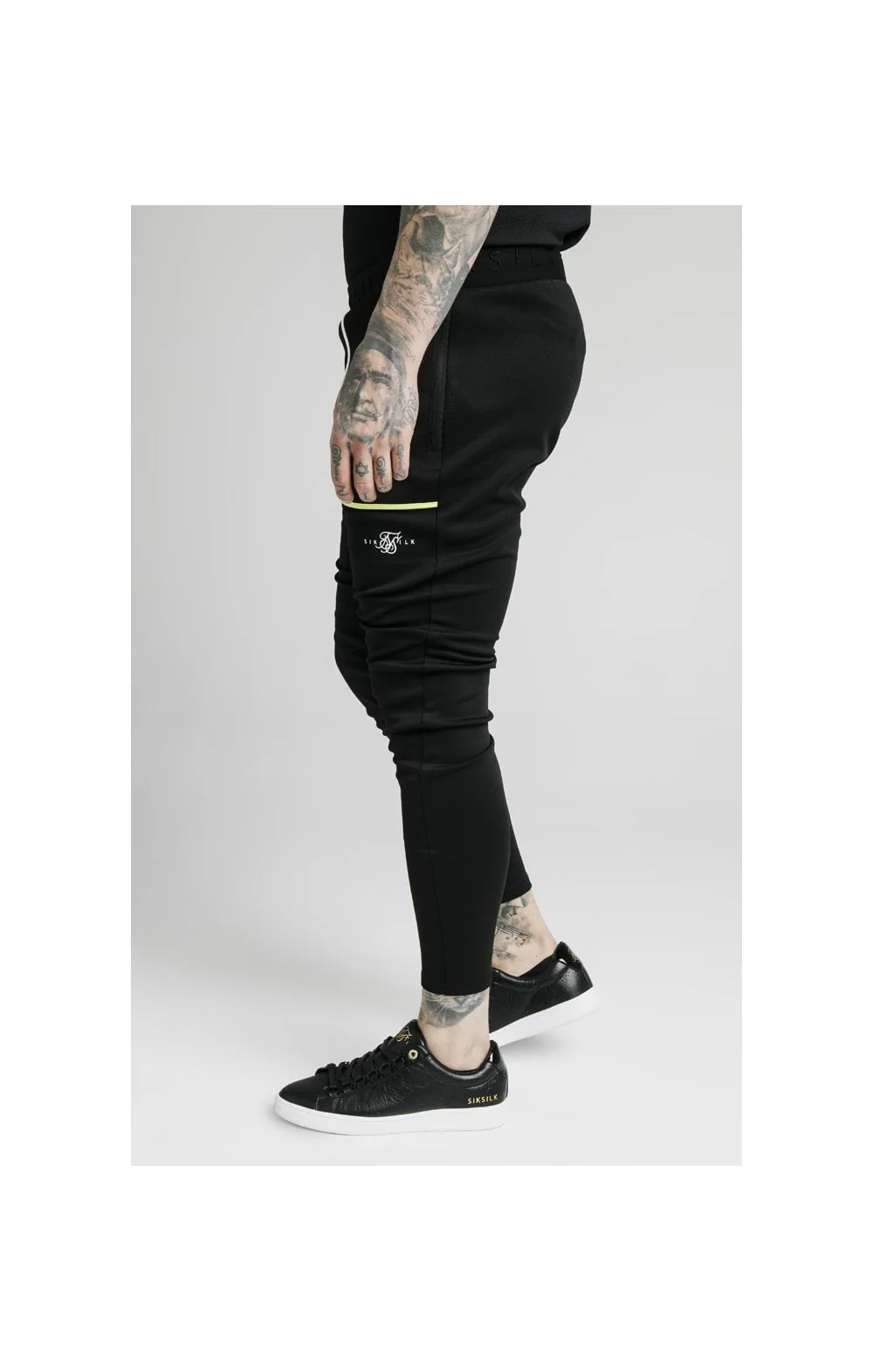 SikSilk Legacy Fade Track Pants - Black & Fluro White - Image 2