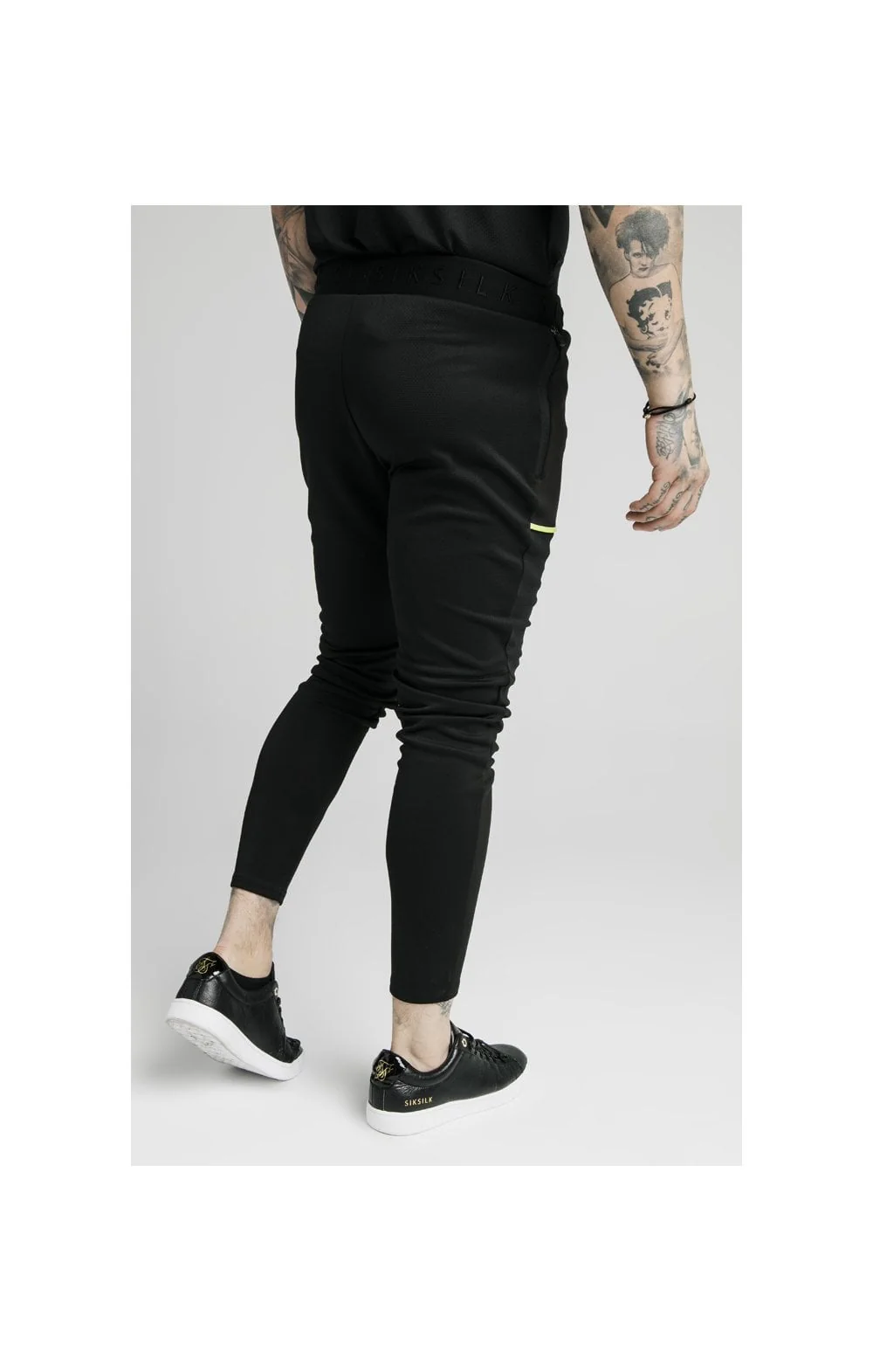 SikSilk Legacy Fade Track Pants - Black & Fluro White - Image 3
