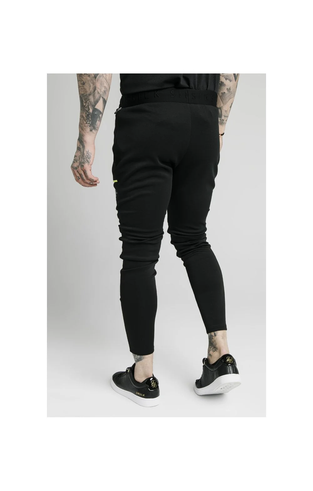 SikSilk Legacy Fade Track Pants - Black & Fluro White - Image 4