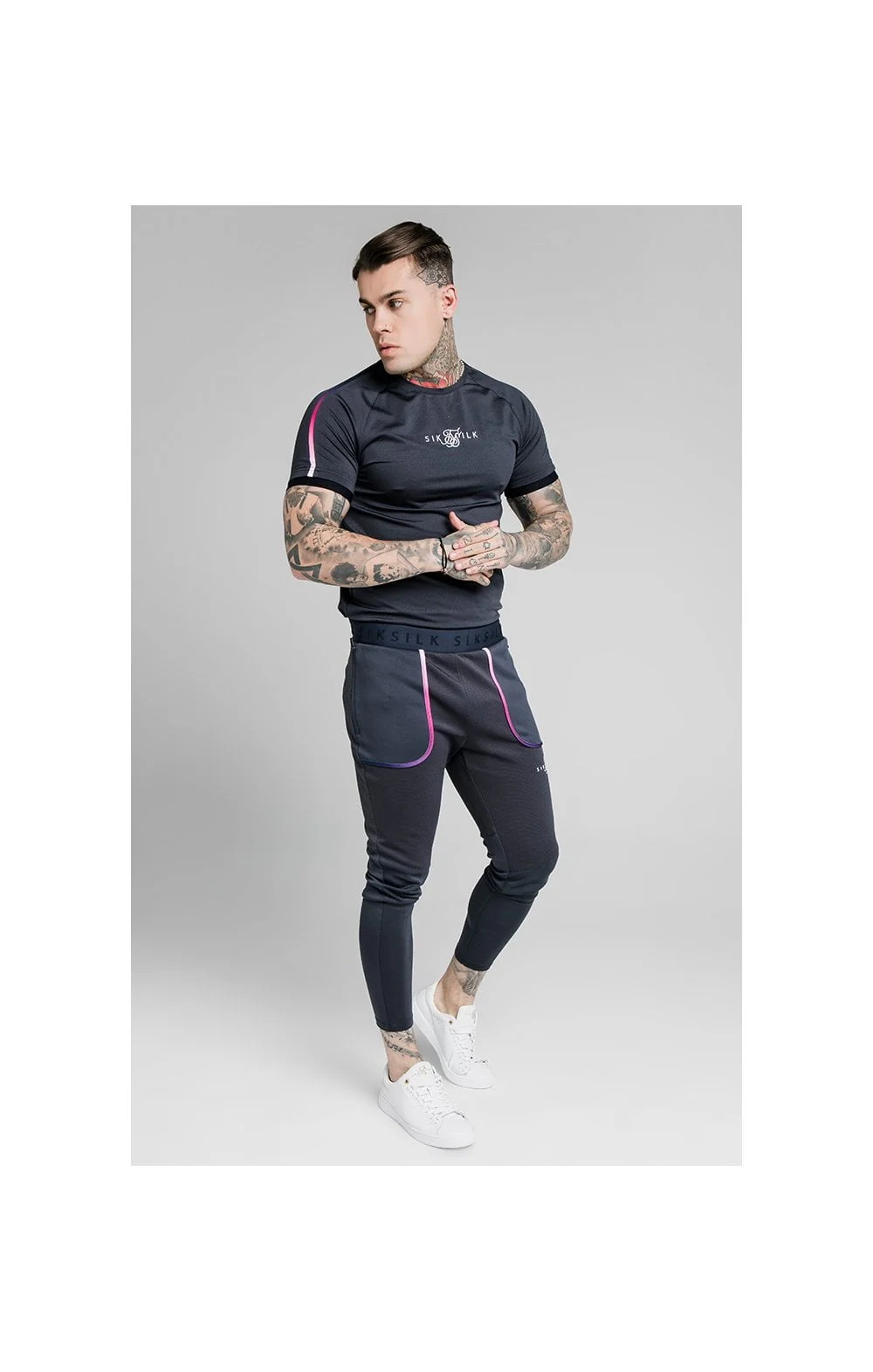 SikSilk Legacy Fade Track Pants - Midnight Grey & Neon White - Image 4
