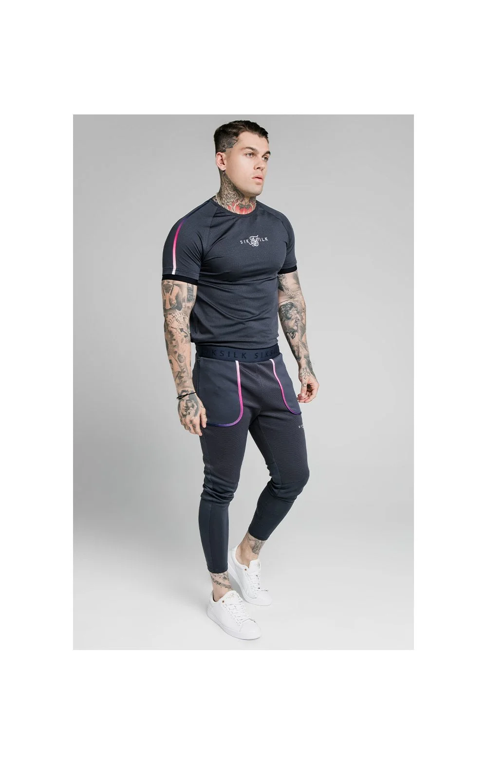 SikSilk Legacy Fade Track Pants - Midnight Grey & Neon White - Image 5