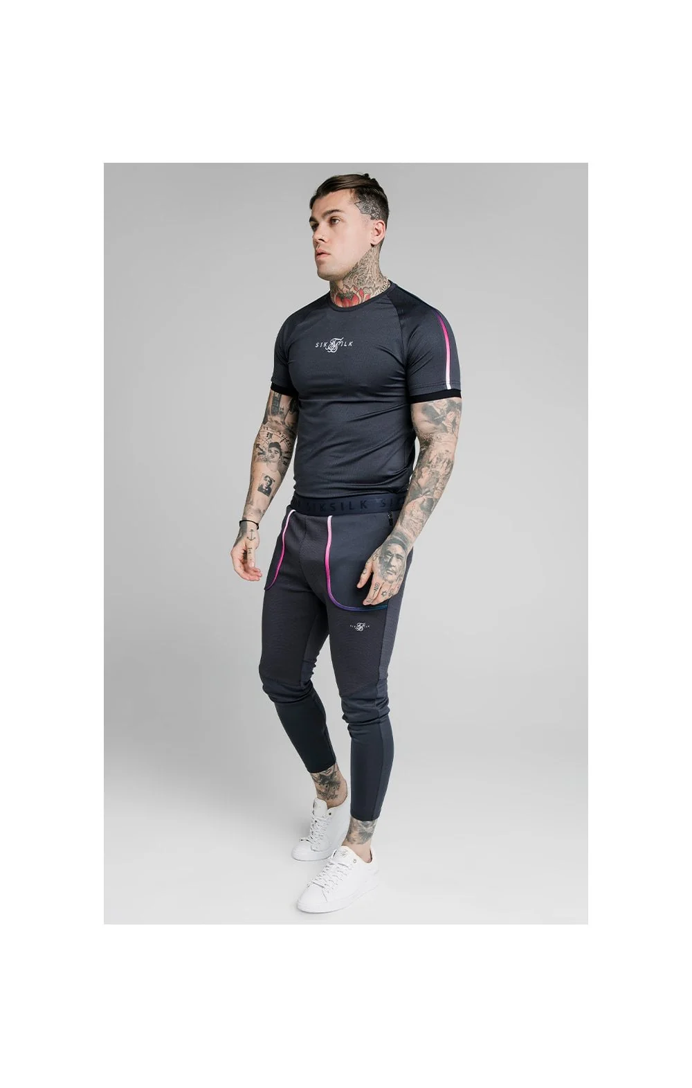 SikSilk Legacy Fade Track Pants - Midnight Grey & Neon White - Image 6