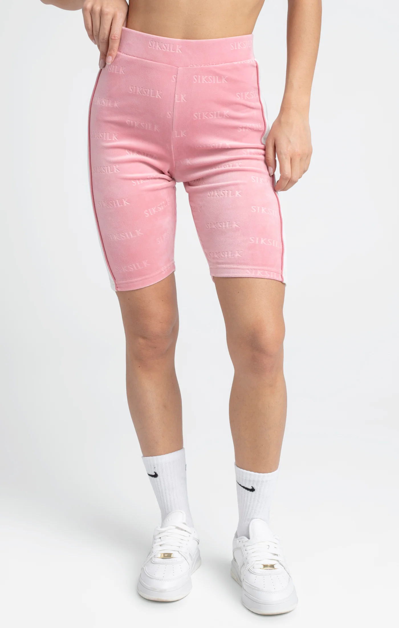 Pink Velour Embossed Cycle Short - Image 3