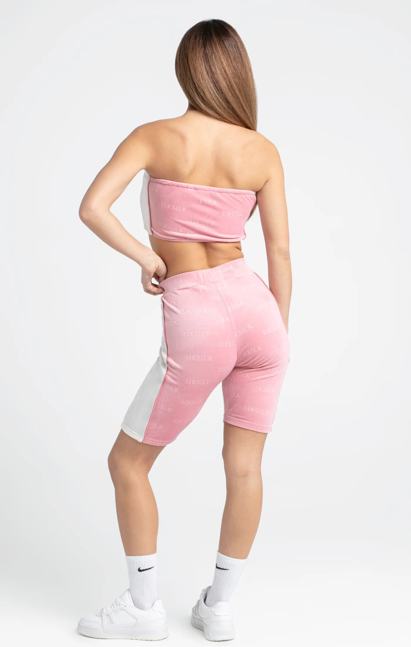 Pink Velour Embossed Cycle Short - Image 5