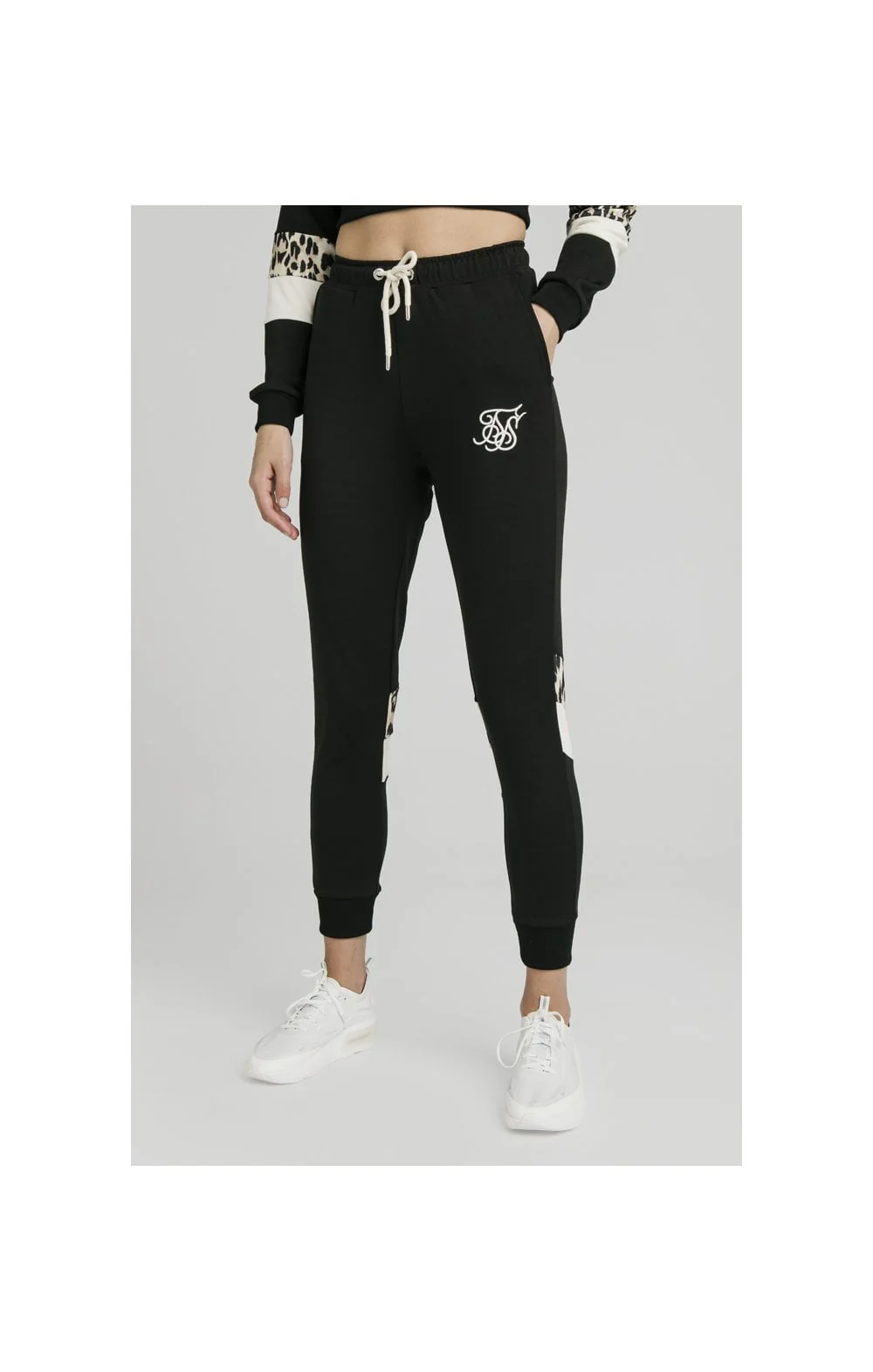 SikSilk Leopard Panel Track Pants – Black - Image 3