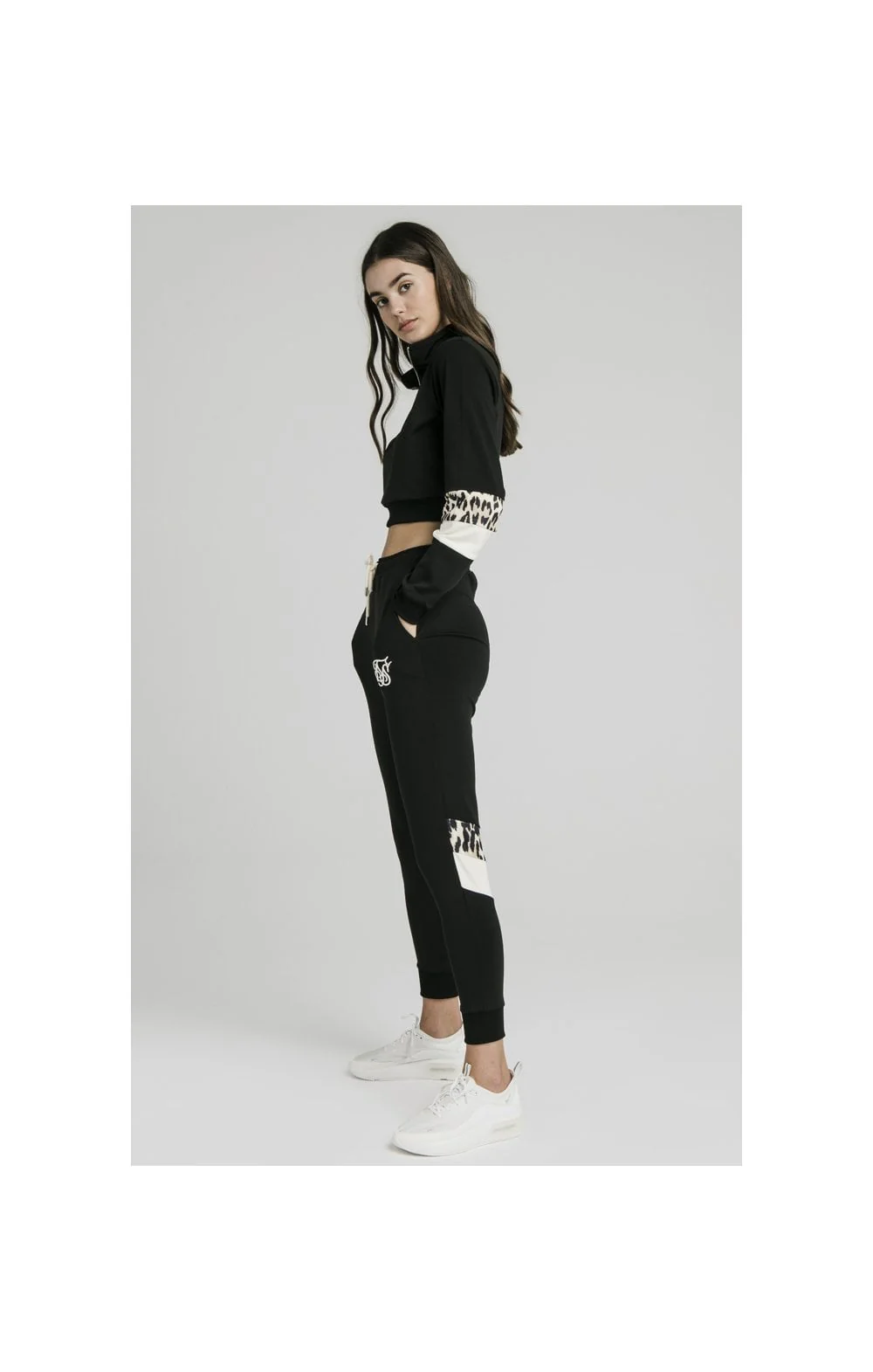 SikSilk Leopard Panel Track Pants – Black - Image 6