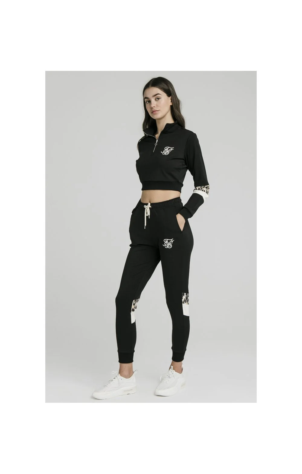 SikSilk Leopard Panel Track Pants – Black - Image 7
