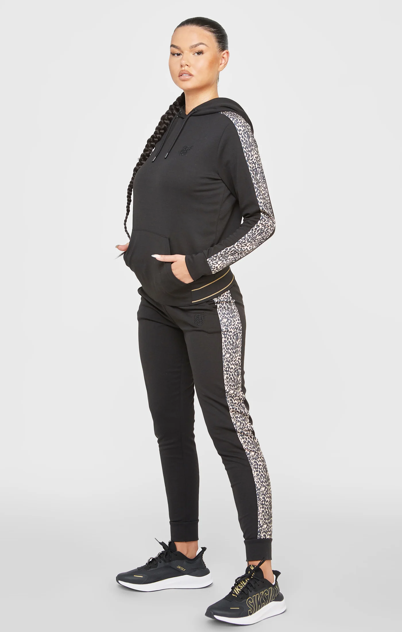 Black Leopard Print Panelled Track Pant - Image 3