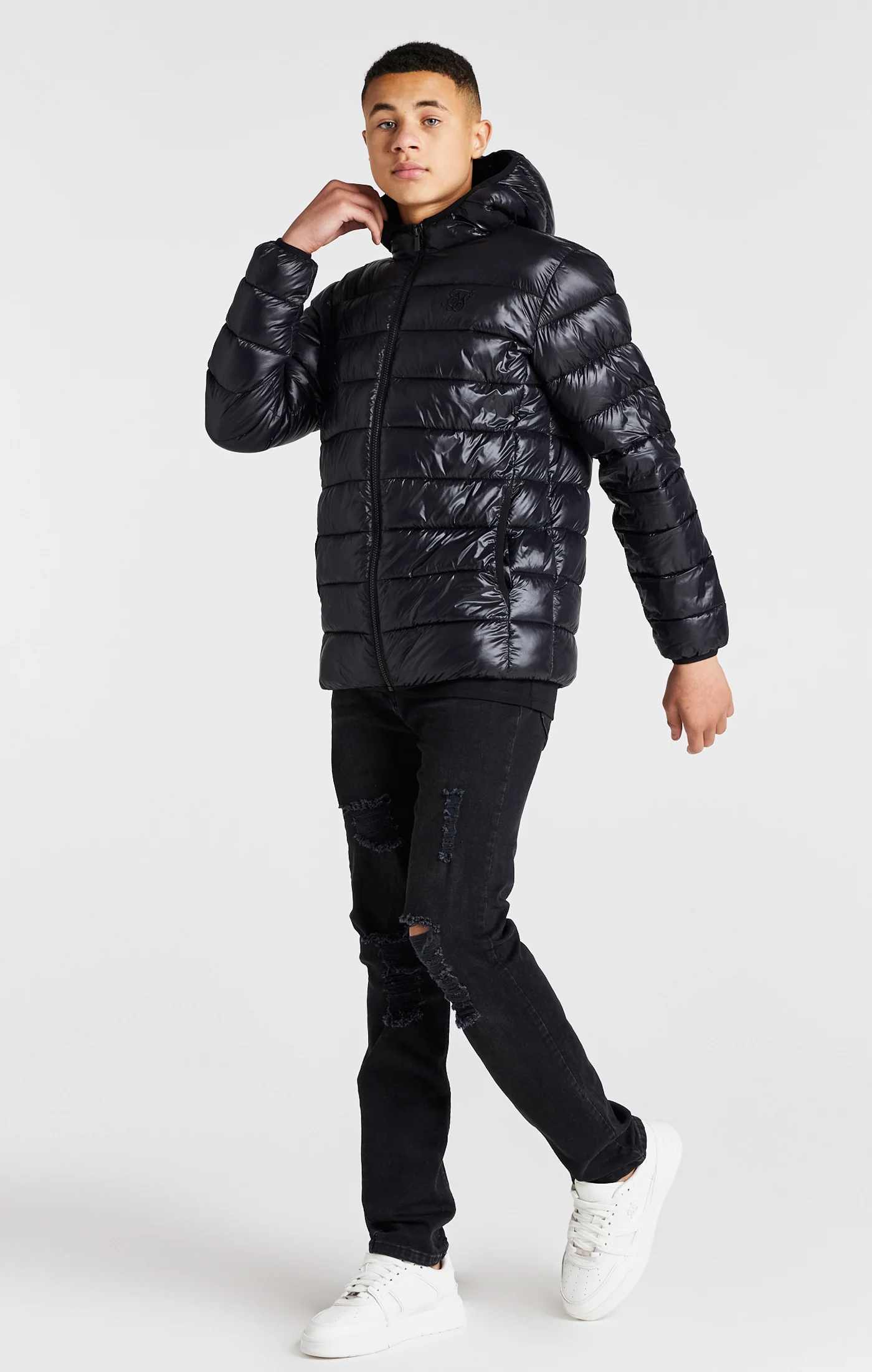 Boys Black Lightweight Bubble Jacket - Image 3