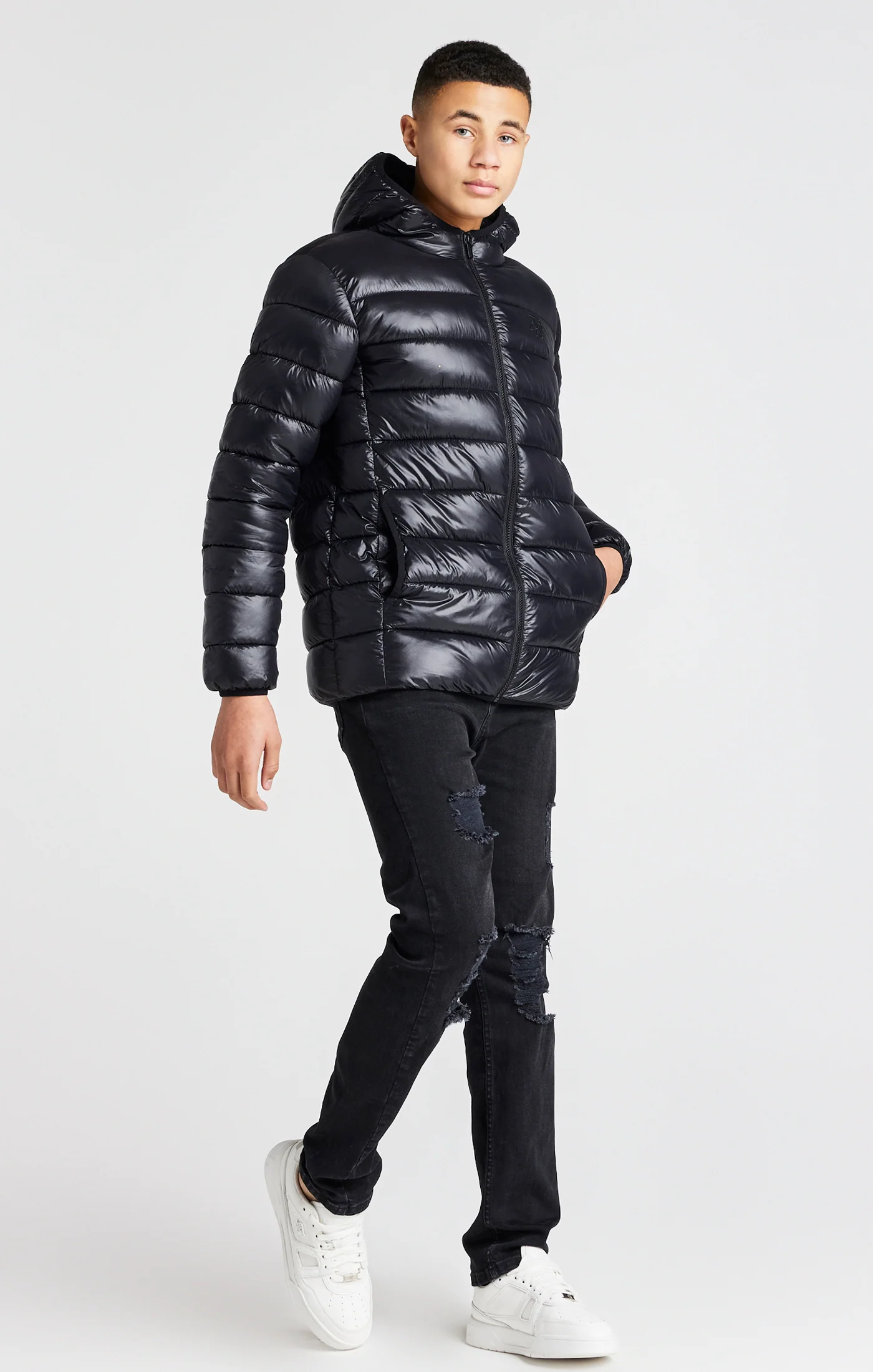 Boys Black Lightweight Bubble Jacket - Image 4