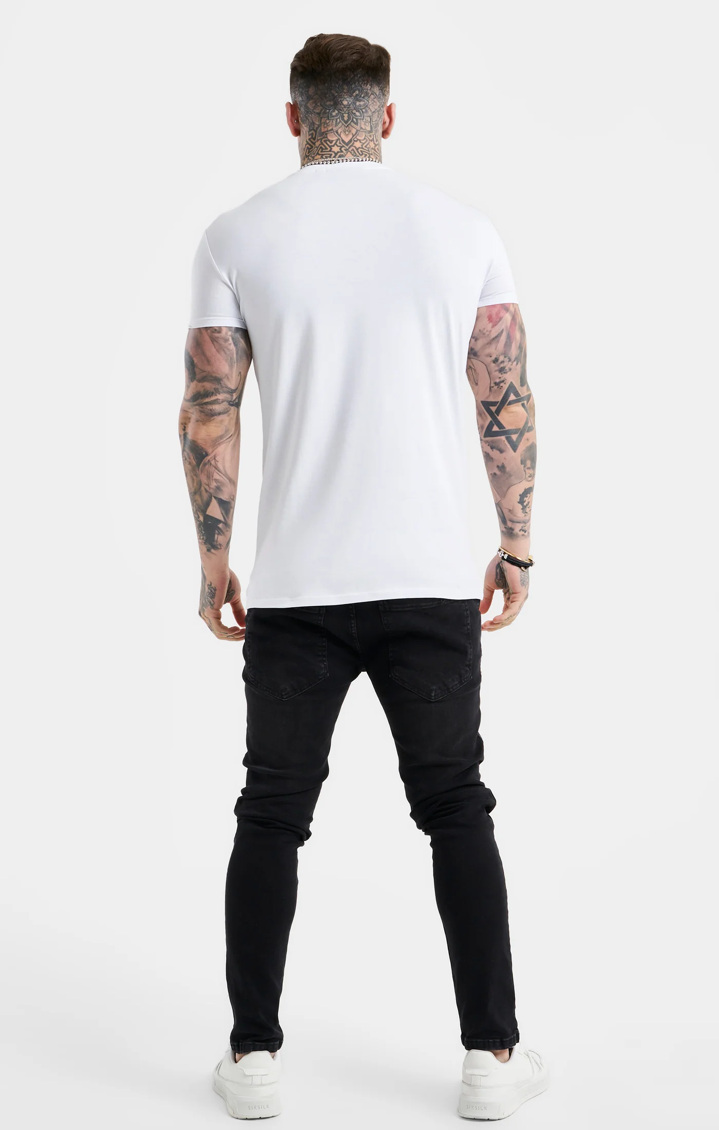 White SikSilk Logo Muscle Fit T-Shirt - Image 5
