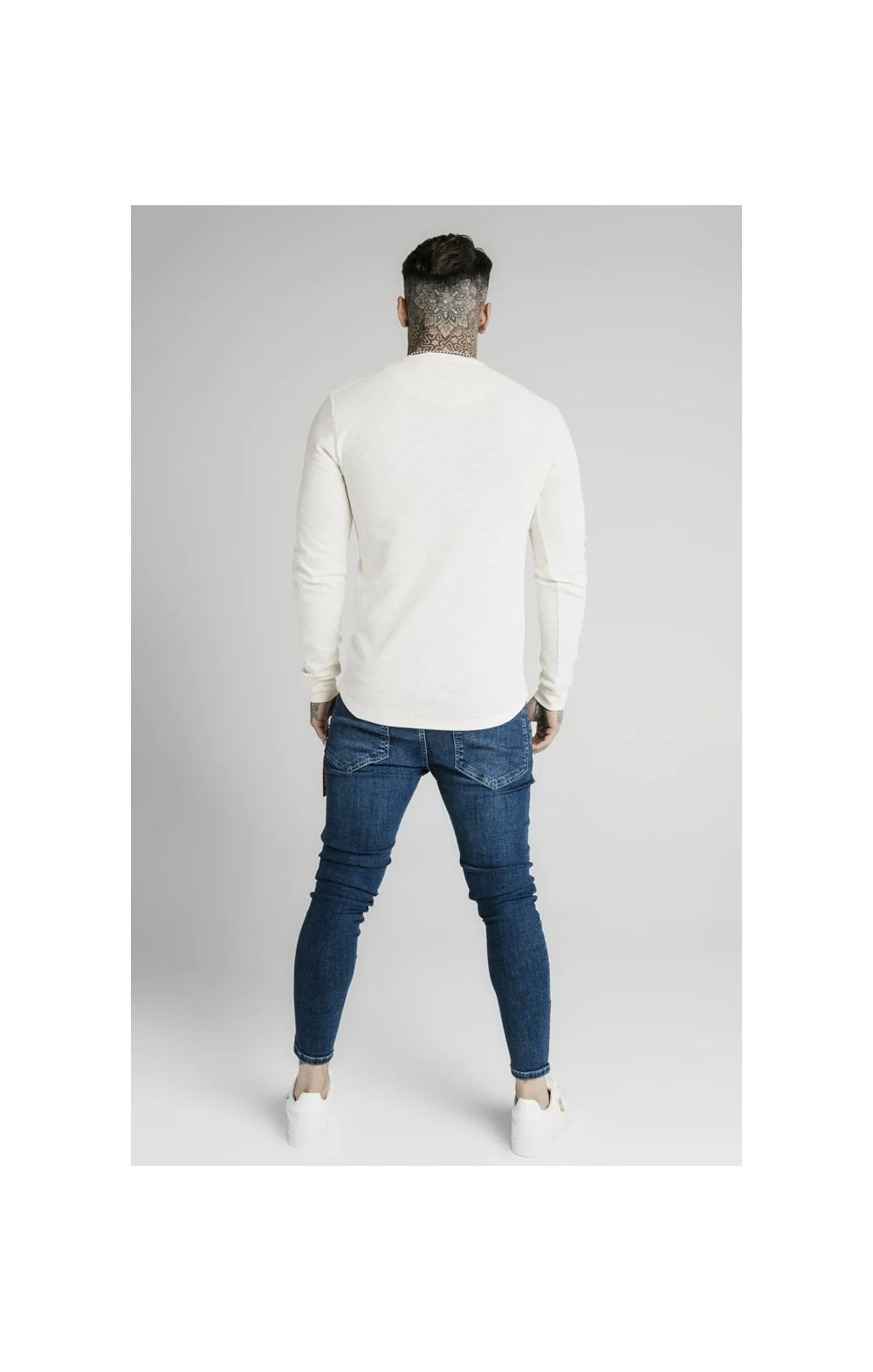 SikSilk Long Sleeve Button Down Tee – Ecru - Image 6