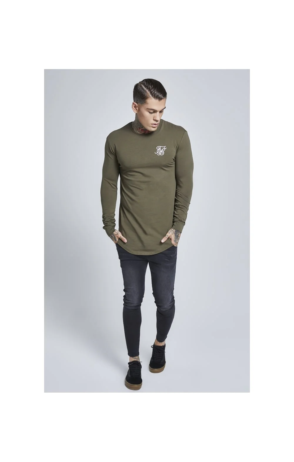 Khaki Long Sleeve Muscle Fit T-Shirt - Image 3