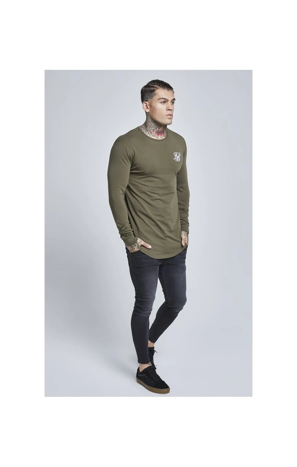 Khaki Long Sleeve Muscle Fit T-Shirt - Image 4