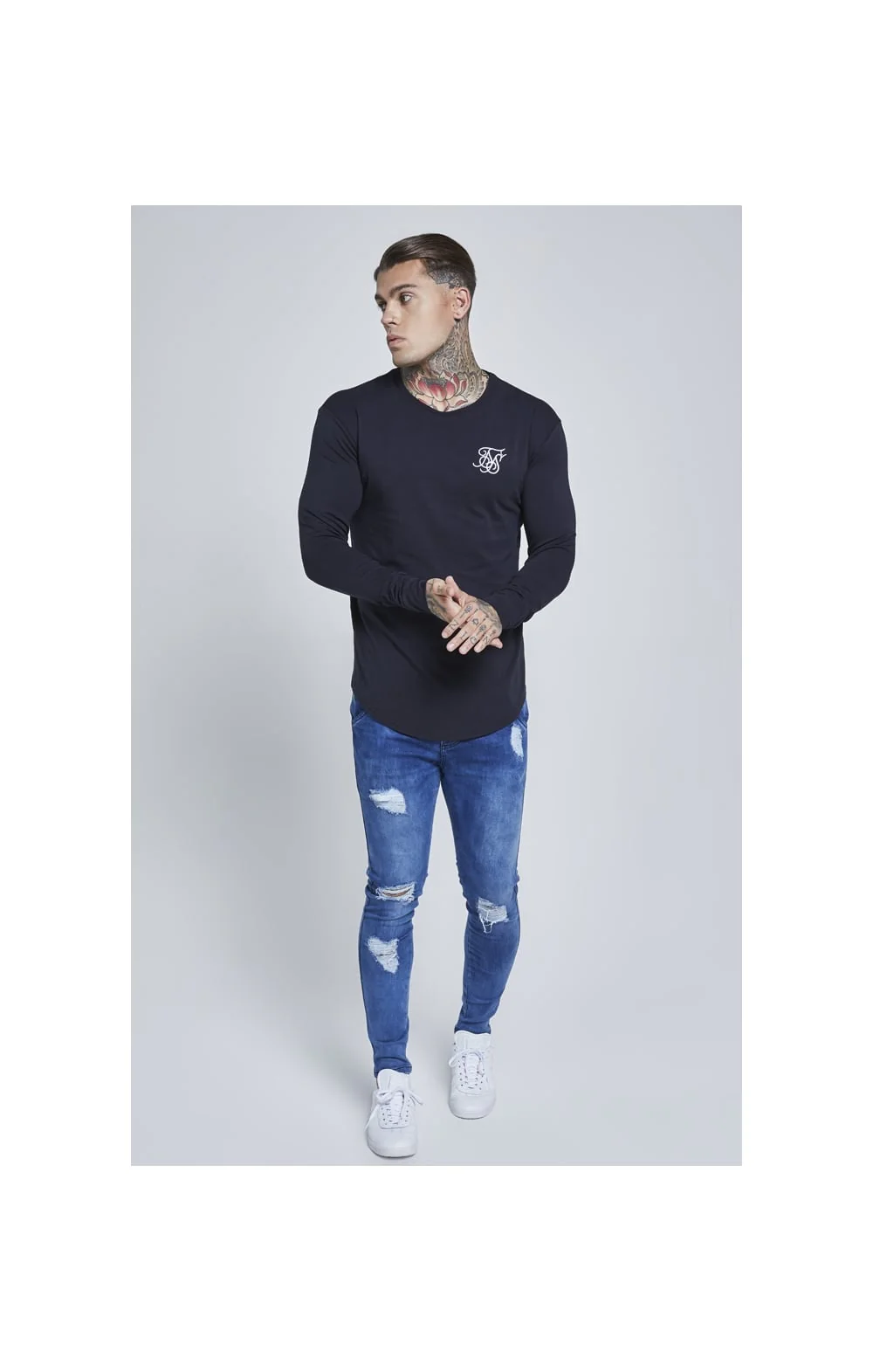 Navy Long Sleeve Muscle Fit T-Shirt - Image 4
