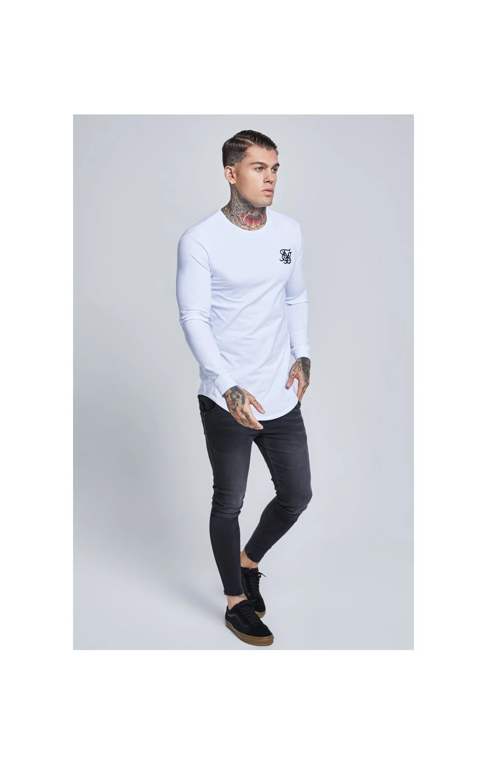 White Long Sleeve Muscle Fit T-Shirt - Image 3