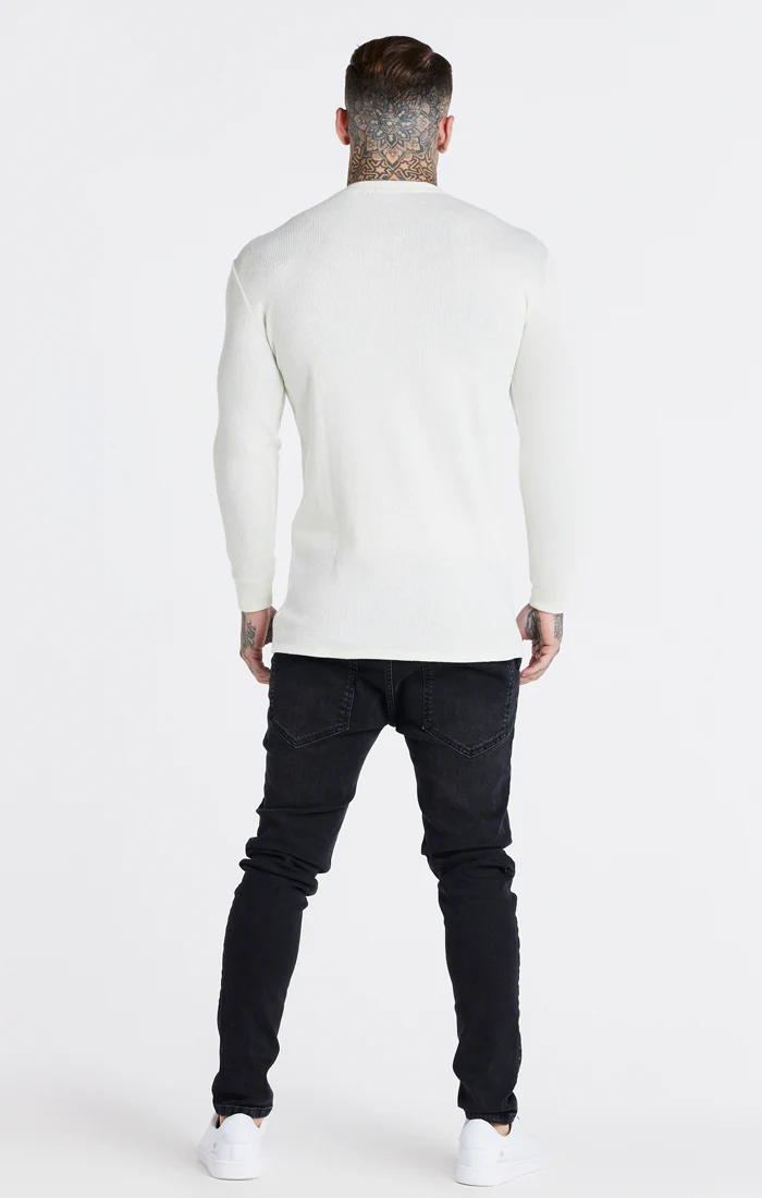 Ecru Long Sleeve Rib Muscle Fit T-Shirt - Image 5