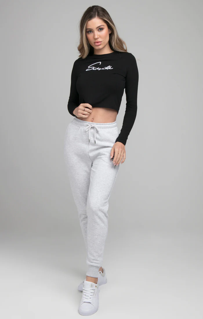 SikSilk Long Sleeve Signature Crop Tee - Black - Image 3