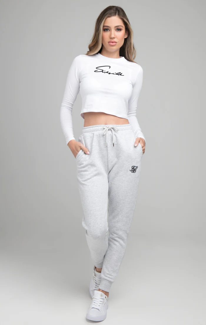 SikSilk Long Sleeve Signature Crop Tee - White - Image 4