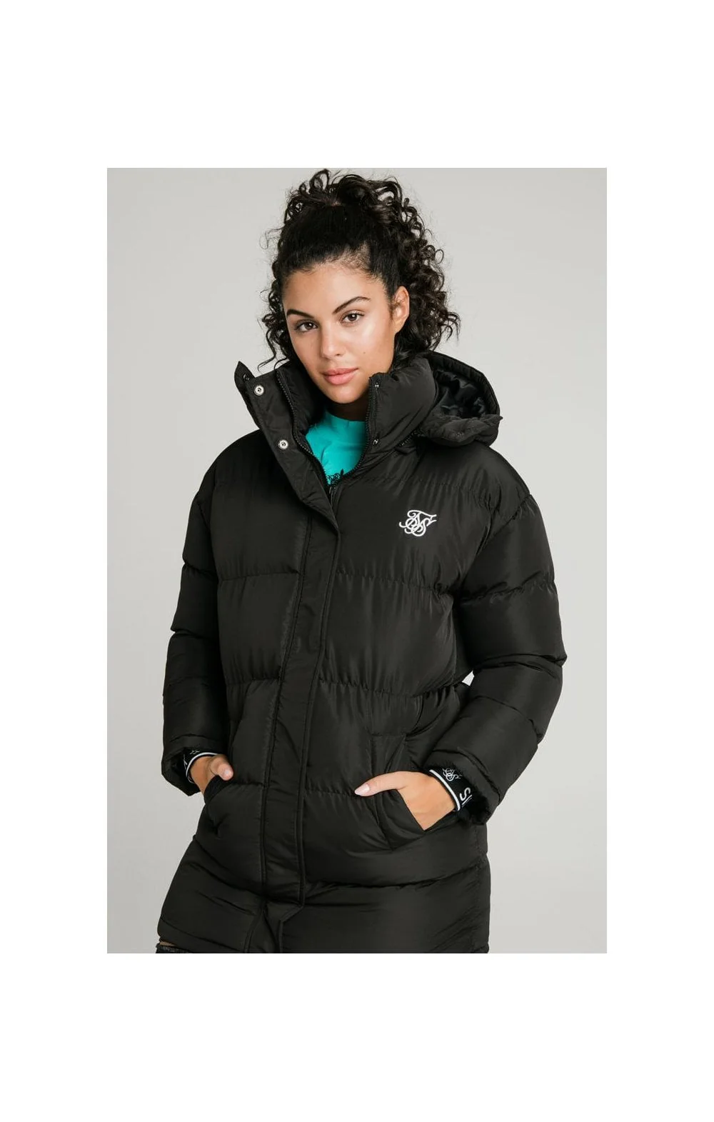 SikSilk Longline Padded Jacket - Black