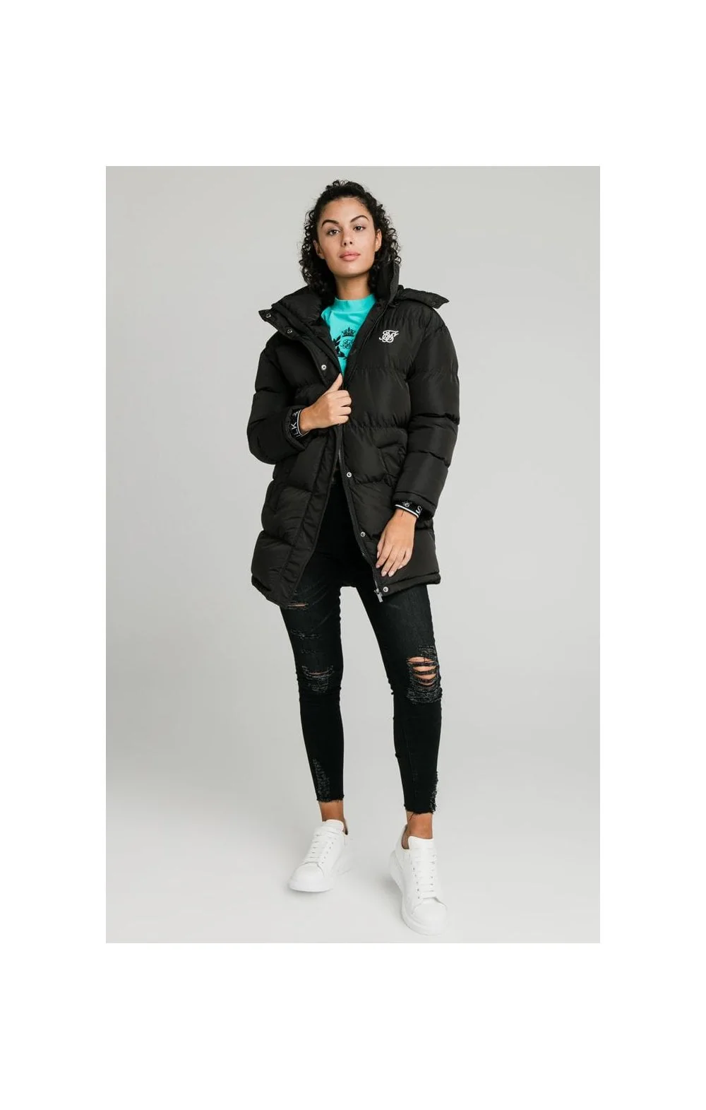 SikSilk Longline Padded Jacket - Black - Image 2