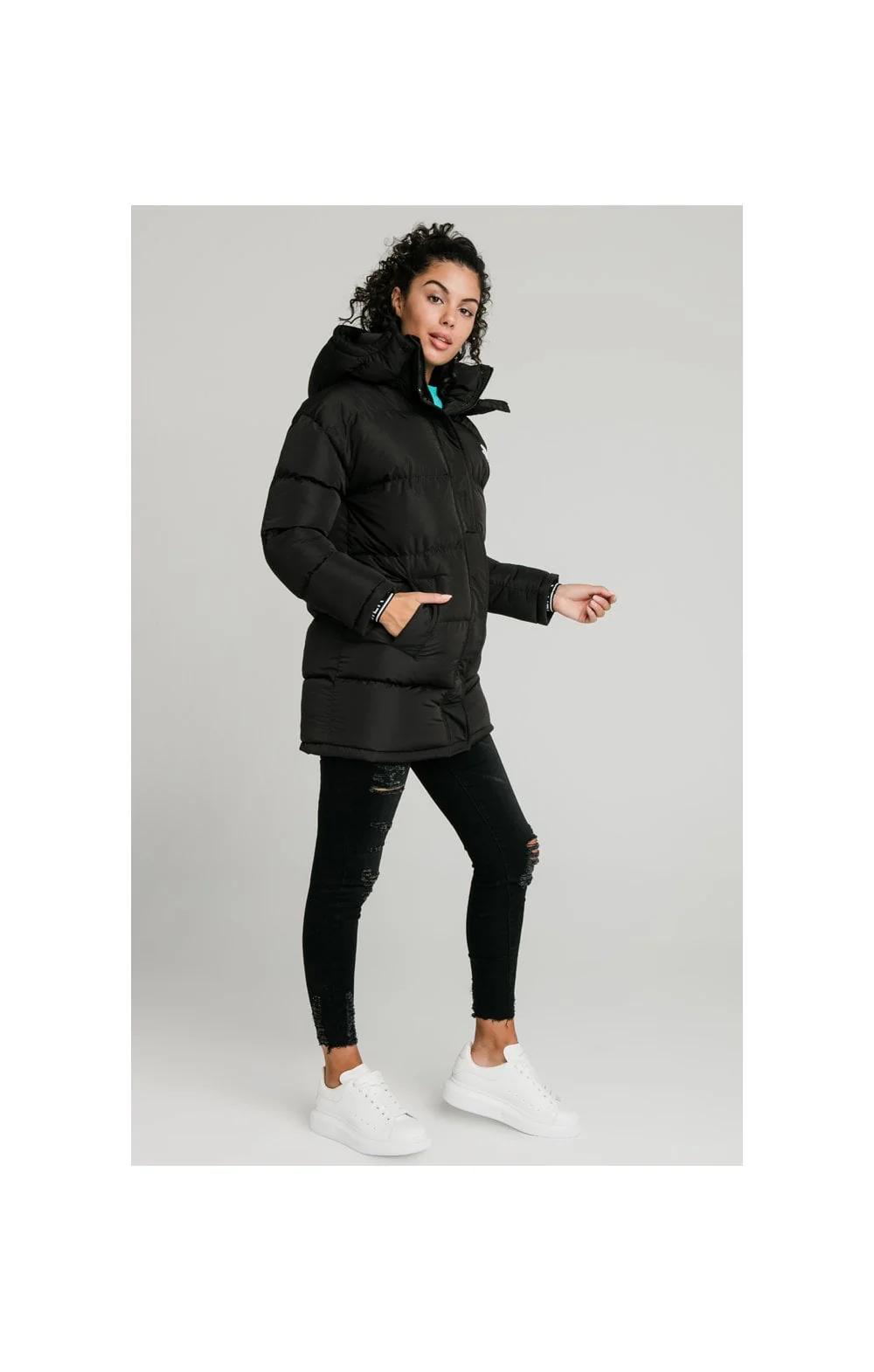 SikSilk Longline Padded Jacket - Black - Image 3