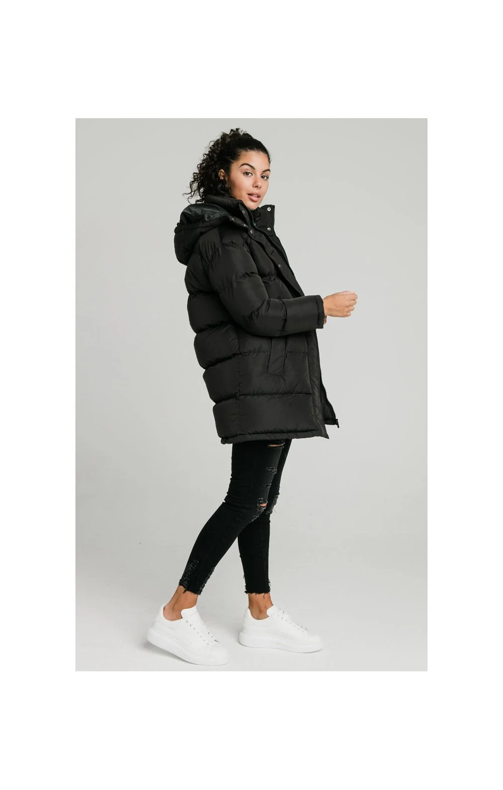 SikSilk Longline Padded Jacket - Black - Image 6